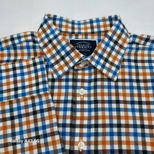 Charles Tyrwhitt Mens Slim Fit Cotton Check Button Down Shirt Blue Orange Med
